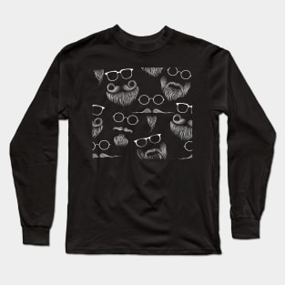 Seamless pattern with image of a hipster beards, mustaches and glasses Long Sleeve T-Shirt